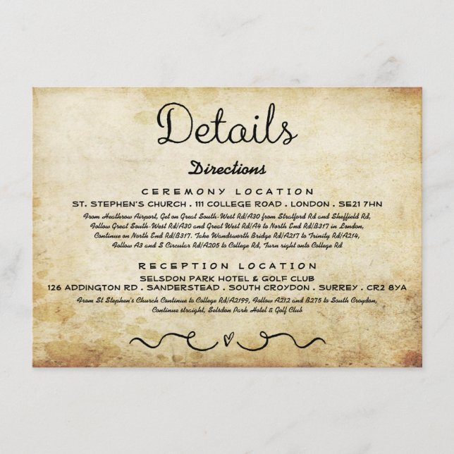 D'accompagnement Carte d'insertion de détails mariage | Antique vin (Devant)