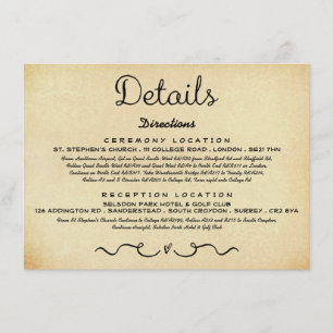 D'accompagnement Carte d'insertion de détails mariage   Antique vin