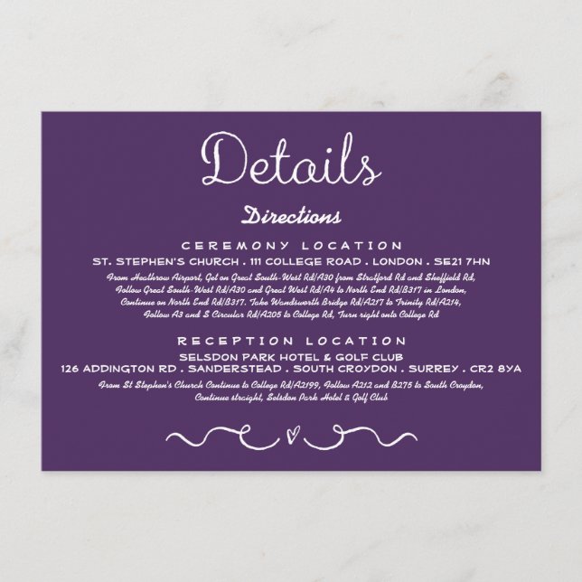 D'accompagnement Carte d'insertion de détails mariage | Purple mode (Devant)