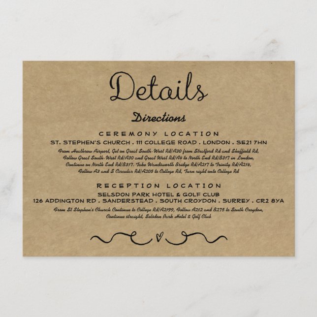 D'accompagnement Carte d'insertion de détails mariage | Rustic Coun (Devant)
