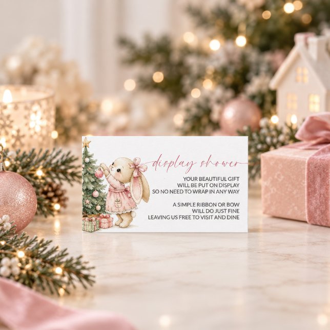 D'accompagnement Carte d'insertion de douche pour affichage de Noël (Bunny Christmas Display Shower insert card styled with pine, lights and gifts)