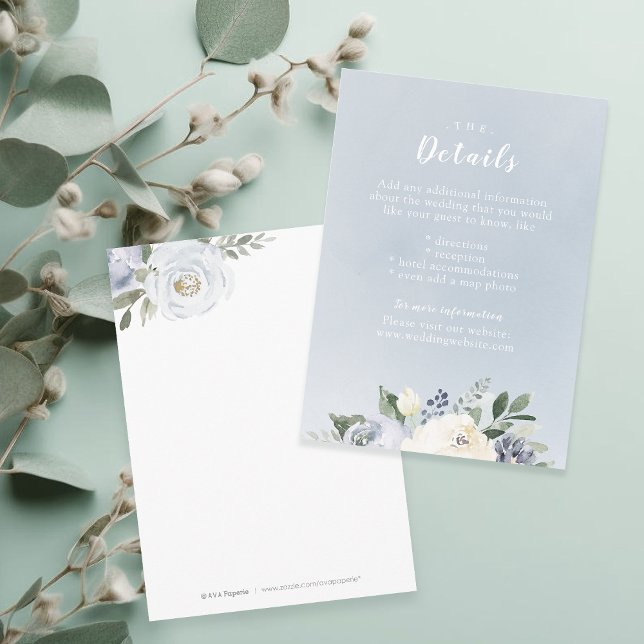 D'accompagnement Carte d'insertion de mariage bleu poussiéreux bota (Blooming botanical dusty blue wedding insert card)