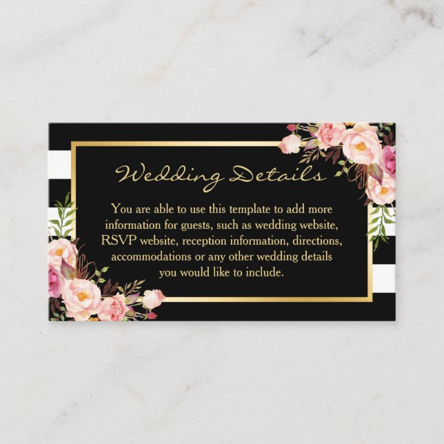 D'accompagnement Carte d'insertion de Mariage Floral Black White (Devant)