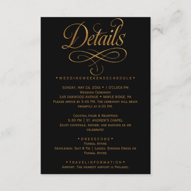 D'accompagnement Carte d'insertion de mariage noir calligraphie dor (Devant)