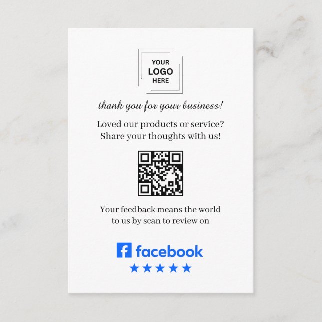 D'accompagnement Carte d'insertion de QR pour avis Facebook Client (Devant)