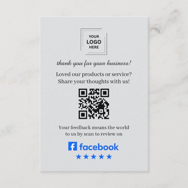 D'accompagnement Carte d'insertion de QR pour avis Facebook Client (Devant)