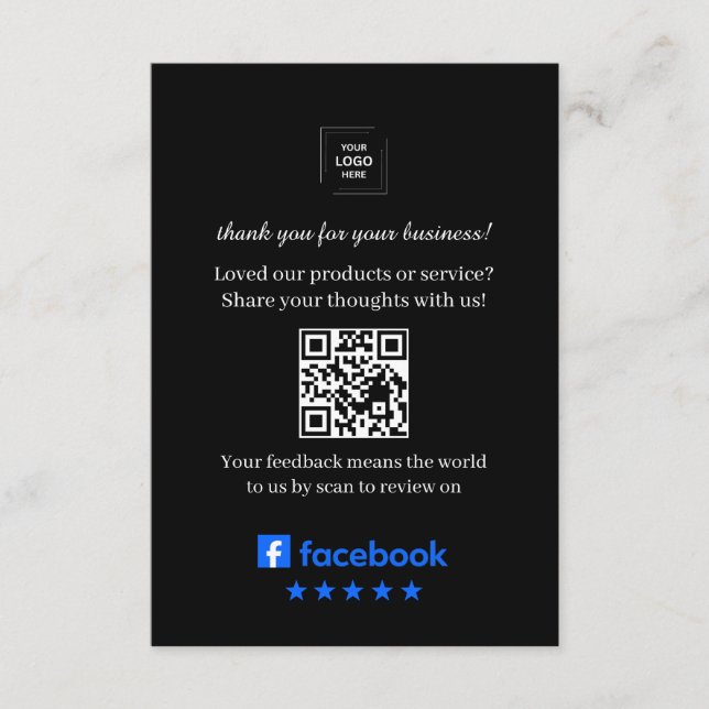 D'accompagnement Carte d'insertion de QR pour avis Facebook Client (Devant)