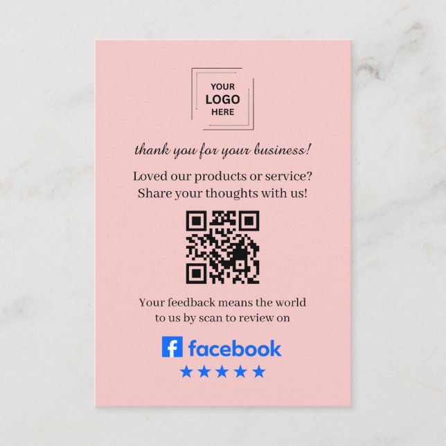 D'accompagnement Carte d'insertion de QR pour avis Facebook Client (Devant)