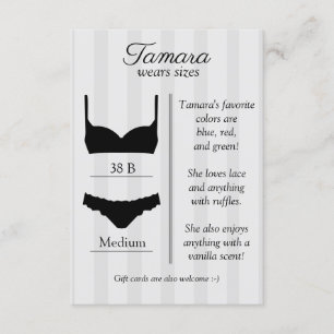 D'accompagnement Carte d'insertion de taille de lingerie de mariée