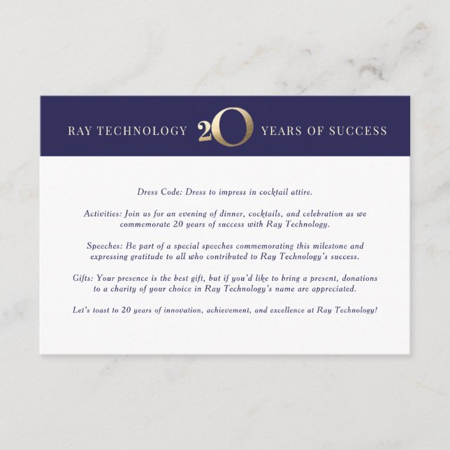 D'accompagnement Carte d'insertion des détails du 20e anniversaire  (Devant)