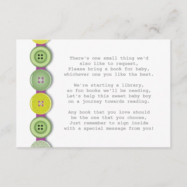D'accompagnement Carte d'insertion du Baby shower Bouton Cute (Devant)