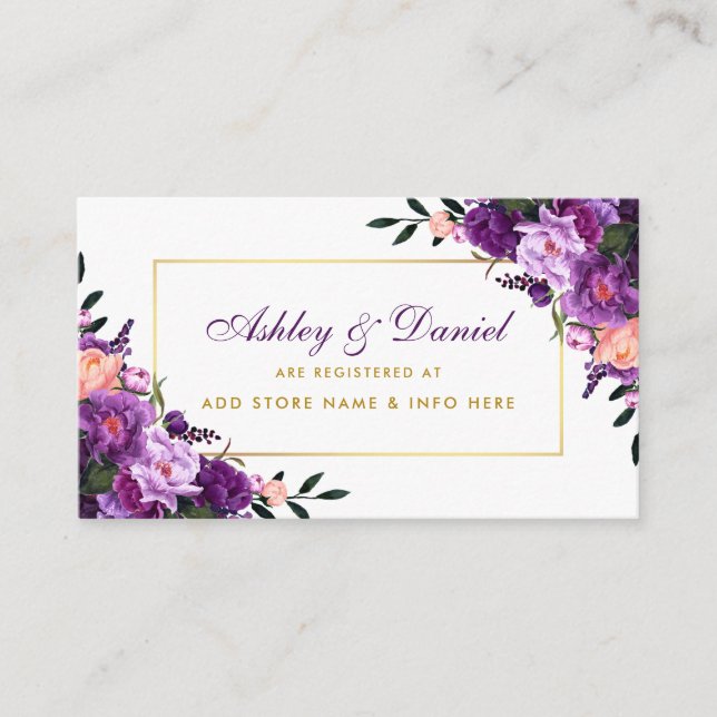 D'accompagnement Carte d'insertion Floral Purple Gold Mariage (Devant)