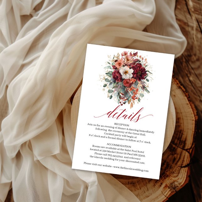 D'accompagnement Carte d'insertion florale marron automnale avec dé (Fall Maroon Floral Boho Eucalyptus Details Insert

)