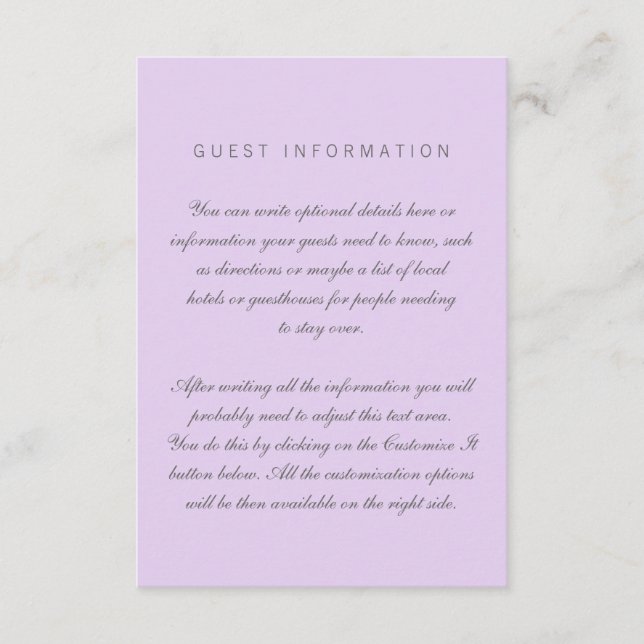 D'accompagnement Carte d'insertion Lilac Simple Mariage (Devant)