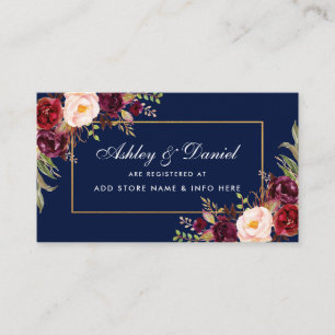 D'accompagnement Carte d'insertion mariage Burgundy Floral Blue Reg