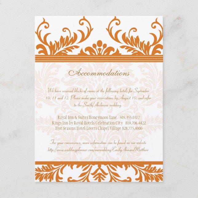 D'accompagnement Carte d'insertion Mariage damassé orange et ivoire (Devant)