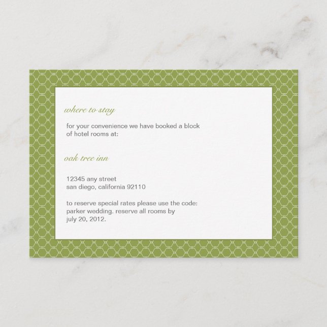 D'accompagnement Carte d'insertion moderne Mariage de ruche en vert (Devant)