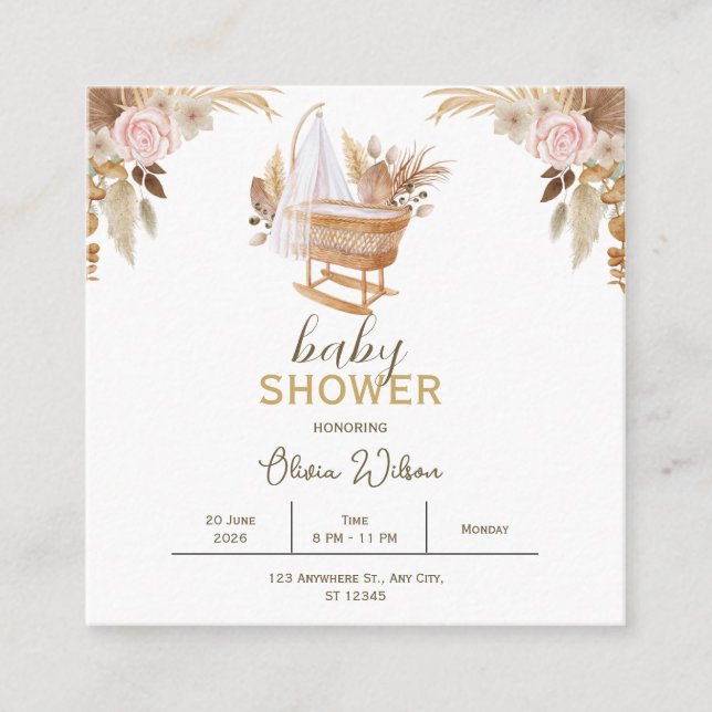 D'accompagnement Carte d'insertion pour baby shower aquarelle flora (Devant)
