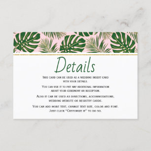 D'accompagnement Carte d'insertion verte feuille rose mariage