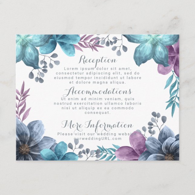 D'accompagnement Carte d'invitation de mariage à motif floral aquar (Devant)