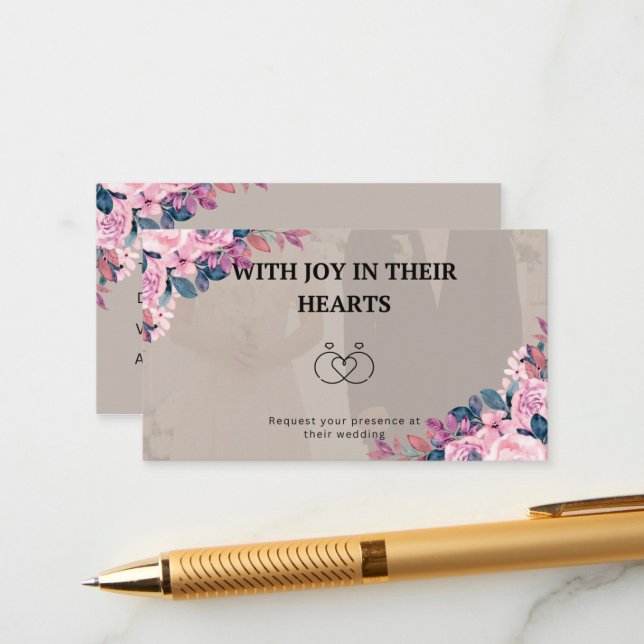 D'accompagnement Carte d'invitation de mariage joyeuse (Devant/Arrière en situation)