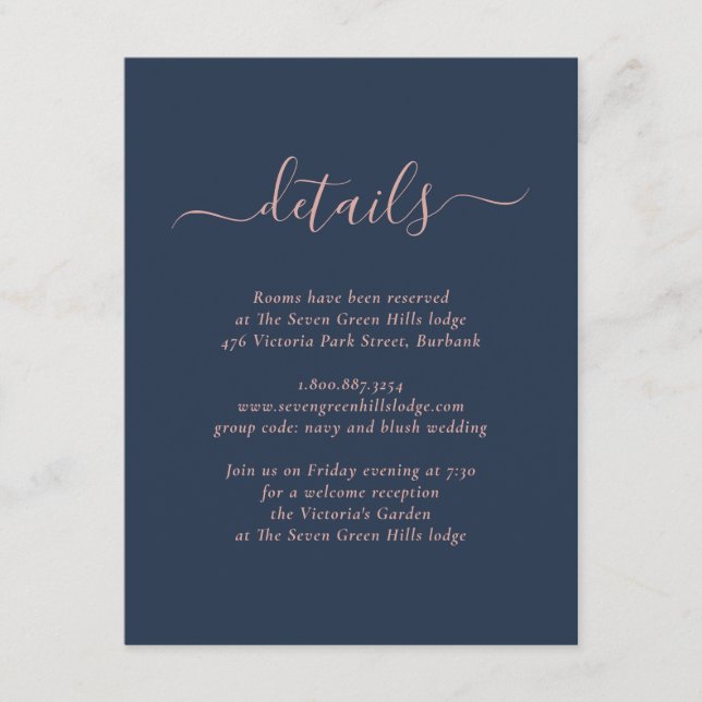 D'accompagnement Carte d'invitation de mariage moderne bleu marine  (Devant)