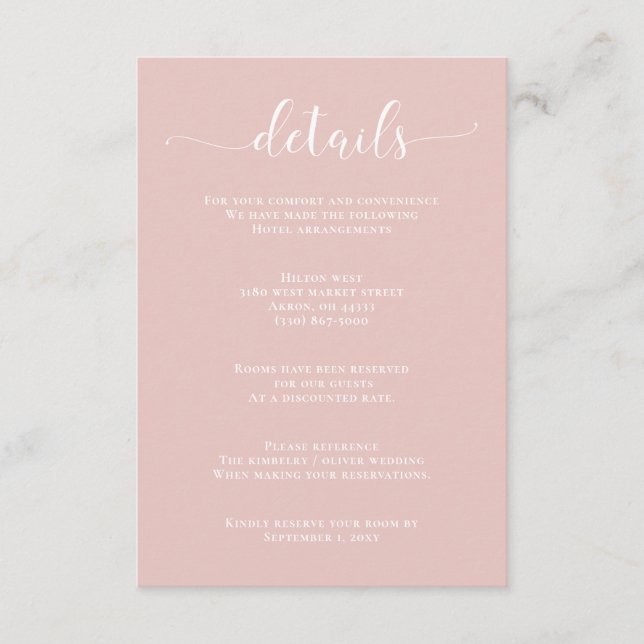 D'accompagnement Carte d'invitation de mariage rose poudré minimali (Devant)