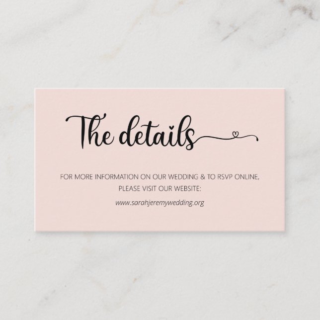 D'accompagnement Carte d'invitation de mariage simple rose avec sit (Devant)