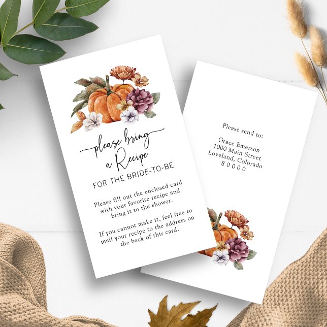 D'accompagnement Carte d'invitation de mariage sur le thème de l'au (Bring a Recipe Enclosure Card Bridal Shower Fall In Love Pumpkins Floral by Painted Paperie)