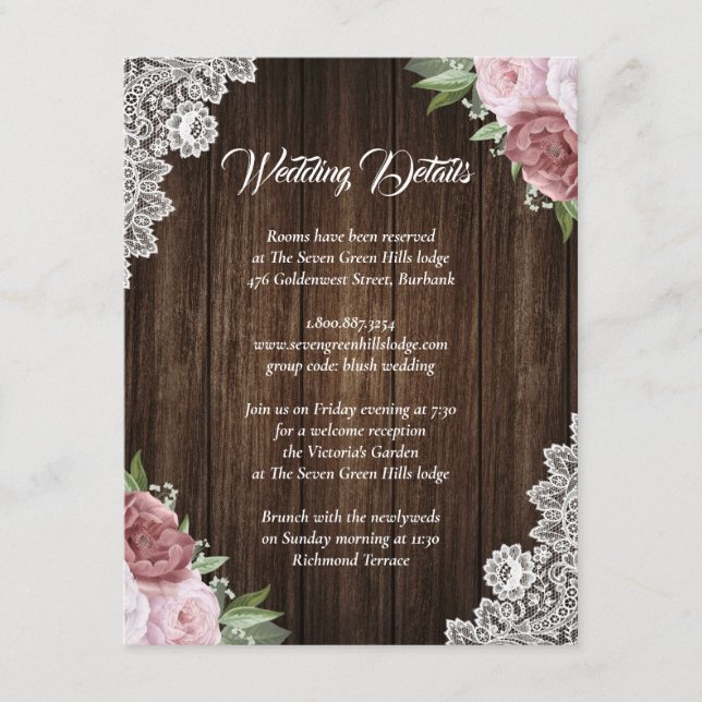 D'accompagnement Carte d'invitation florale en bois rose blush rust (Devant)