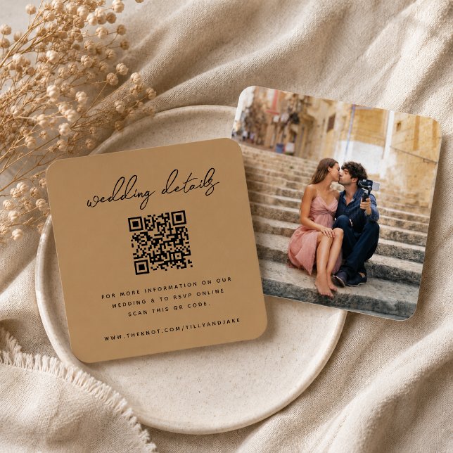 D'accompagnement Carte d'invitation jointe au site web de mariage | (Direct guests seamlessly to your wedding website using this elegant QR code photo enclosure card)