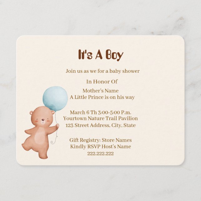 D'accompagnement     Carte d'invitation pour Baby Shower Teddy Bear (Devant)