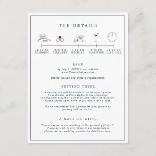 D'accompagnement Carte d'itinéraire de mariage Navy & Blanc Nautica