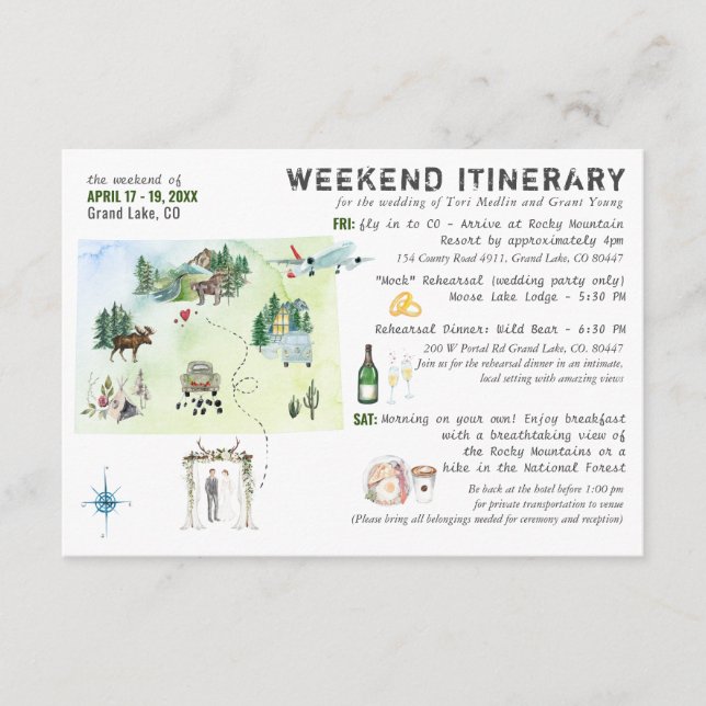 D'accompagnement Carte d'itinéraire de week-end de mariage dans le  (Devant)