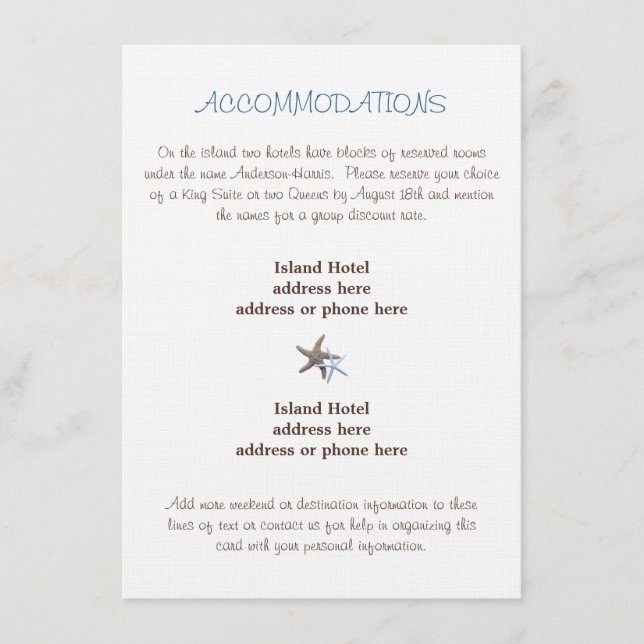 D'accompagnement Carte du boîtier Mariage Starfish (Devant)