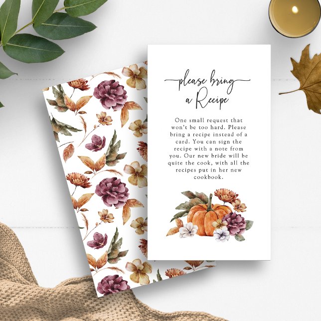D'accompagnement Carte Fête des mariées automne Recette (Bring a Recipe Enclosure Card Bridal Shower Fall In Love Pumpkins Floral by Painted Paperie)