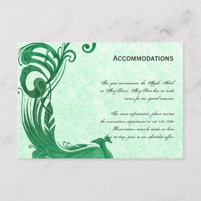 D'accompagnement Carte Green Vintage Peacock Accomodations Card (Devant)