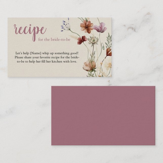 D'accompagnement Carte incluse pour demande de recette Boho Wildflo (Devant / Derrière)