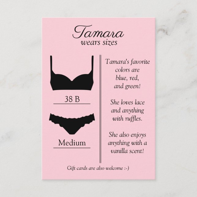 D'ACCOMPAGNEMENT CARTE INSERTION TAILLE LINGERIE : TOUTE COULEUR DE (Devant)