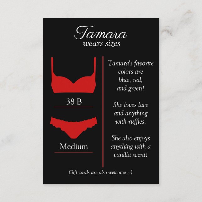 D'ACCOMPAGNEMENT CARTE INSERTION TAILLE LINGERIE : TOUTE COULEUR DE (Devant)