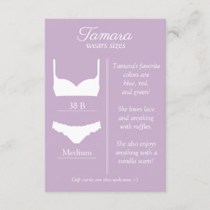 D'ACCOMPAGNEMENT CARTE INSERTION TAILLE LINGERIE : TOUTE COULEUR DE