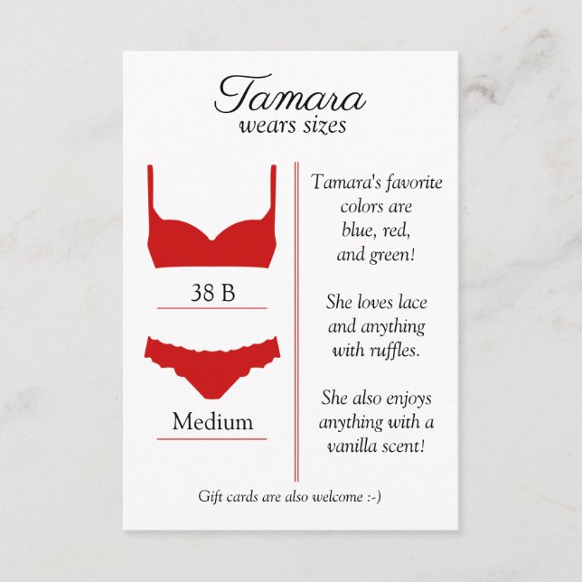D'ACCOMPAGNEMENT CARTE INSERTION TAILLE LINGERIE : TOUTE COULEUR DE (Devant)