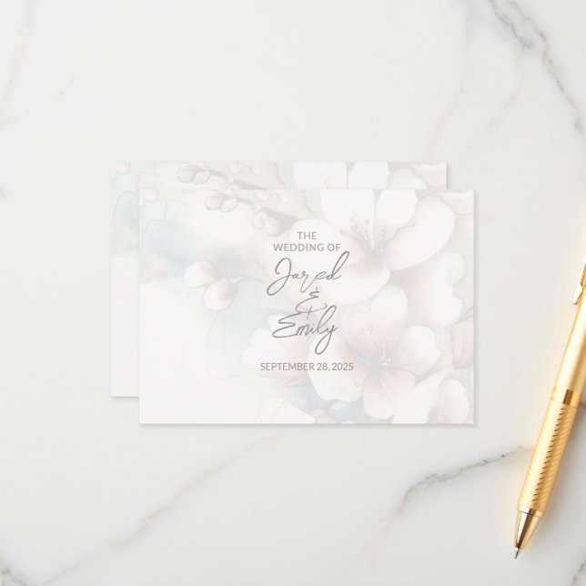 D'accompagnement Carte Mariage cerise en fleurs avec code QR (Devant/Arrière en situation)