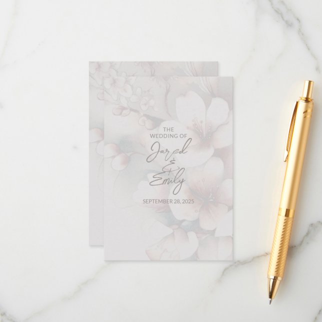 D'accompagnement Carte Mariage cerise en fleurs avec code QR (Devant/Arrière en situation)