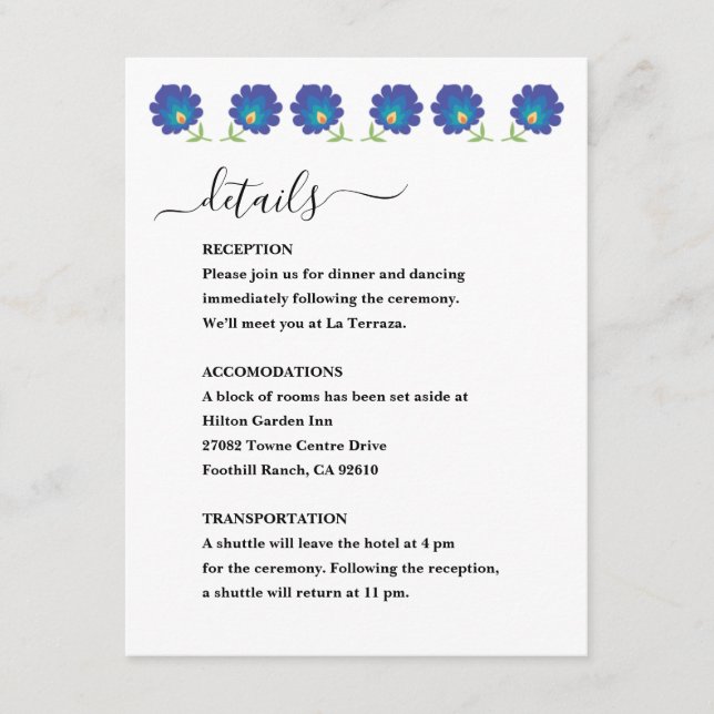 D'accompagnement Carte Mariage Floral Mexicaine (Devant)