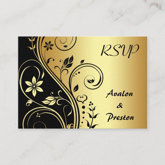 D'accompagnement Carte Mariage RSVP Elegant Gold Flower (Devant)