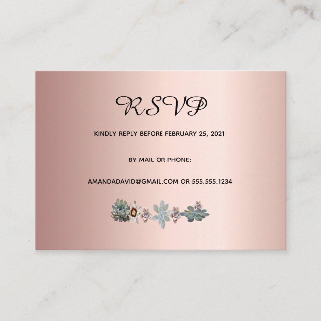 D'accompagnement Carte mariage RSVP fleurs succulentes or rose (Devant)