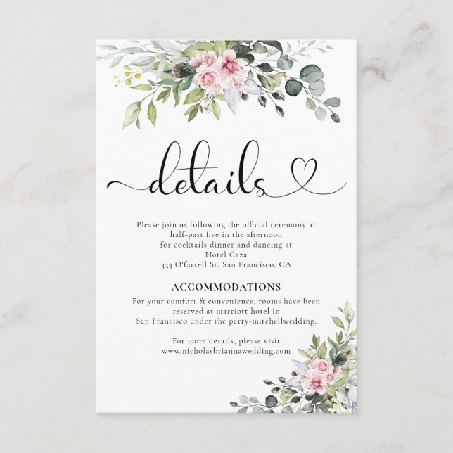 D'accompagnement Carte Mariage vert rose rose (Devant)