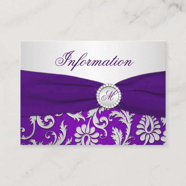 D'accompagnement Carte Monogramme Purple et Argent Damask Info (Devant)