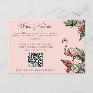 D'accompagnement Carte QR de mariage tropical flamant rose dessiné 